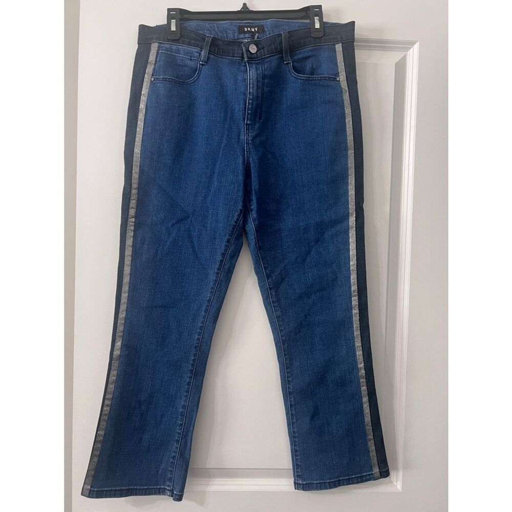 DKNY MIXED DEMIN CROP JEANS INDIGO  NWOT  SZ 30 - Picture 2 of 7